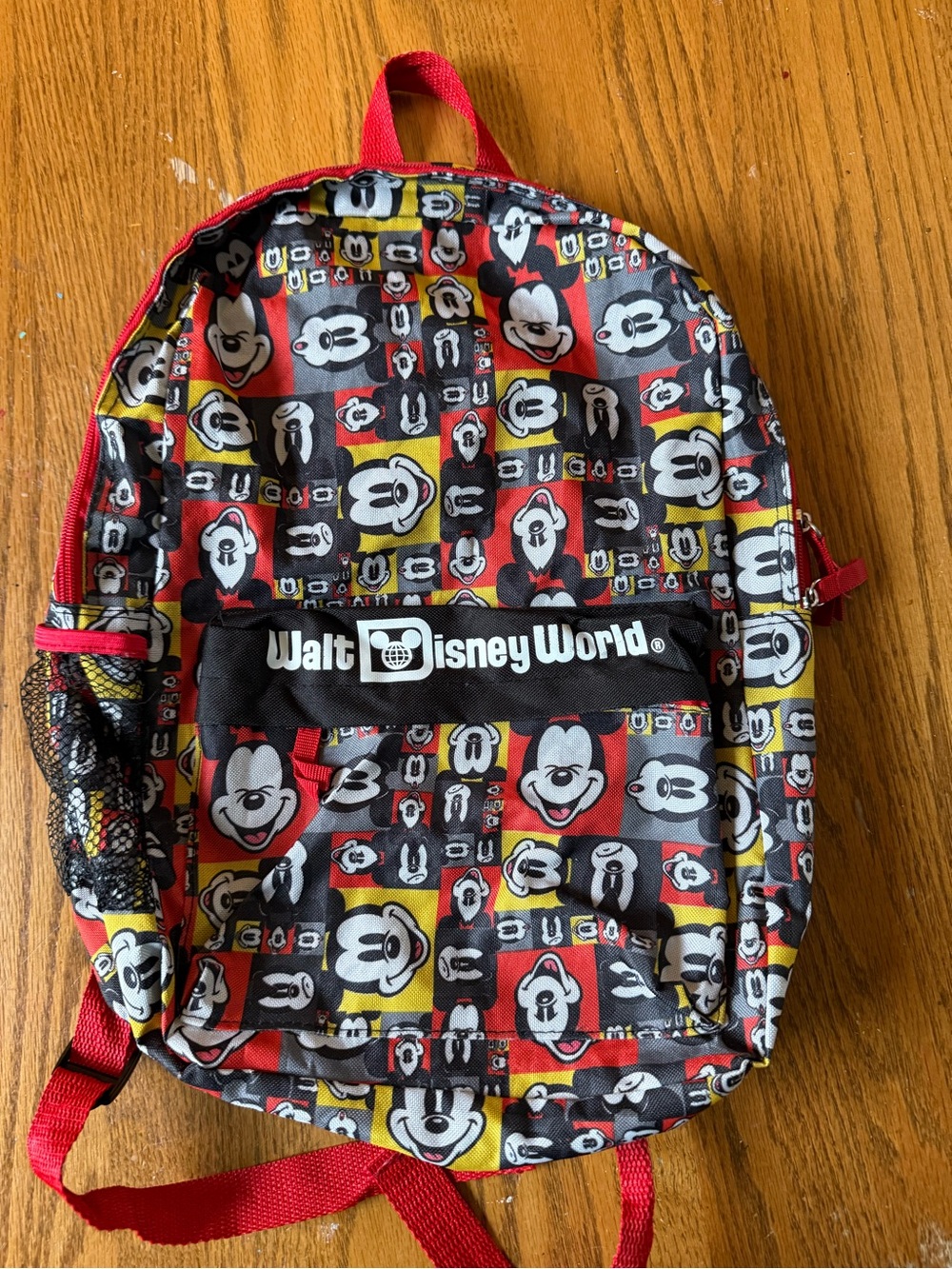 Disney Mickey Mouse Patterned Backpack in Red, Black & Yellow
